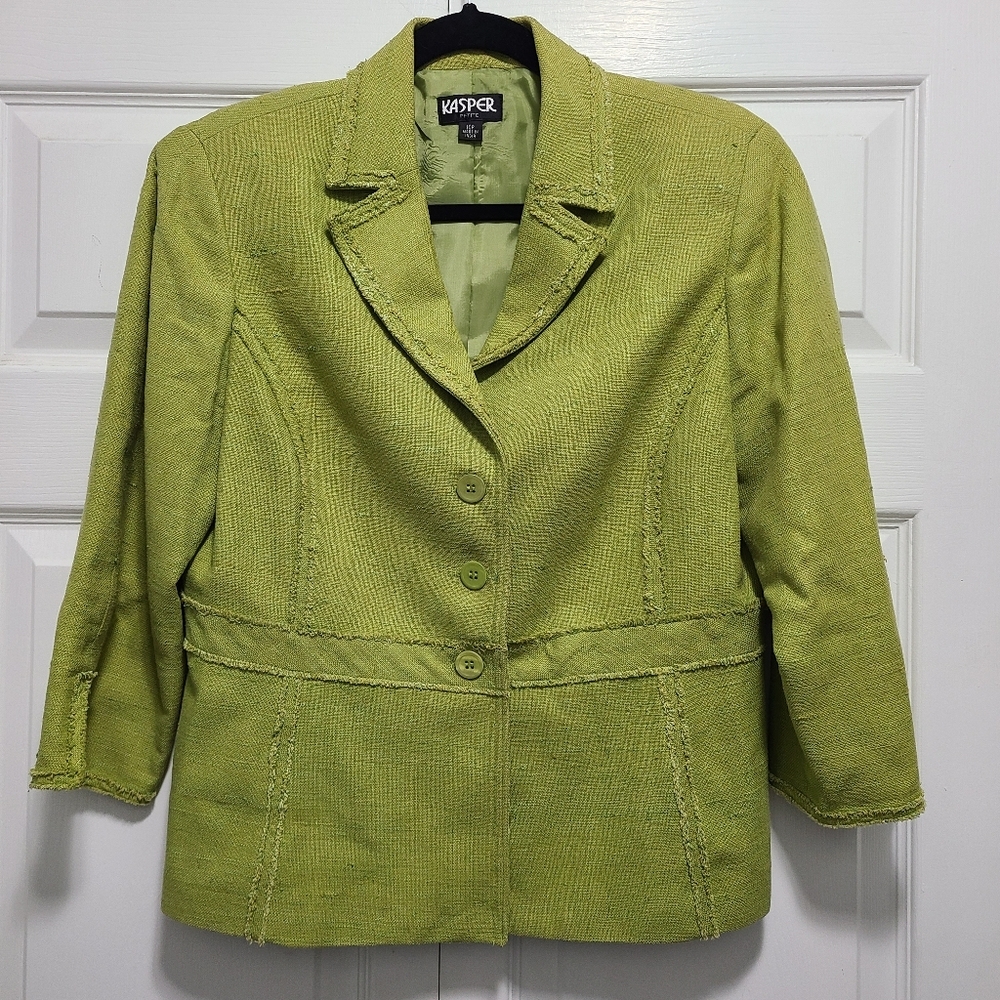 Kasper Silk Cotton Blend Women's Green Blazer‎ 10P Stunning